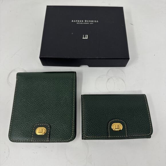 Vintage Men’s Dunhill Green Leather Calfskin Key Case & Bifold Wallet Set - Picture 1 of 7